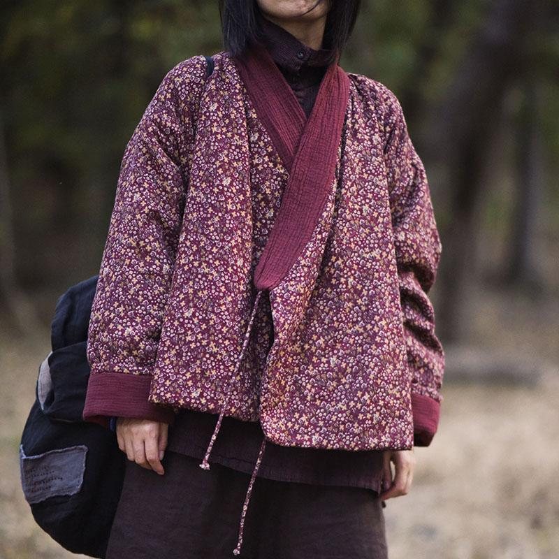 Retro Floral Trykt Bomull Lin Vattert Kåpe