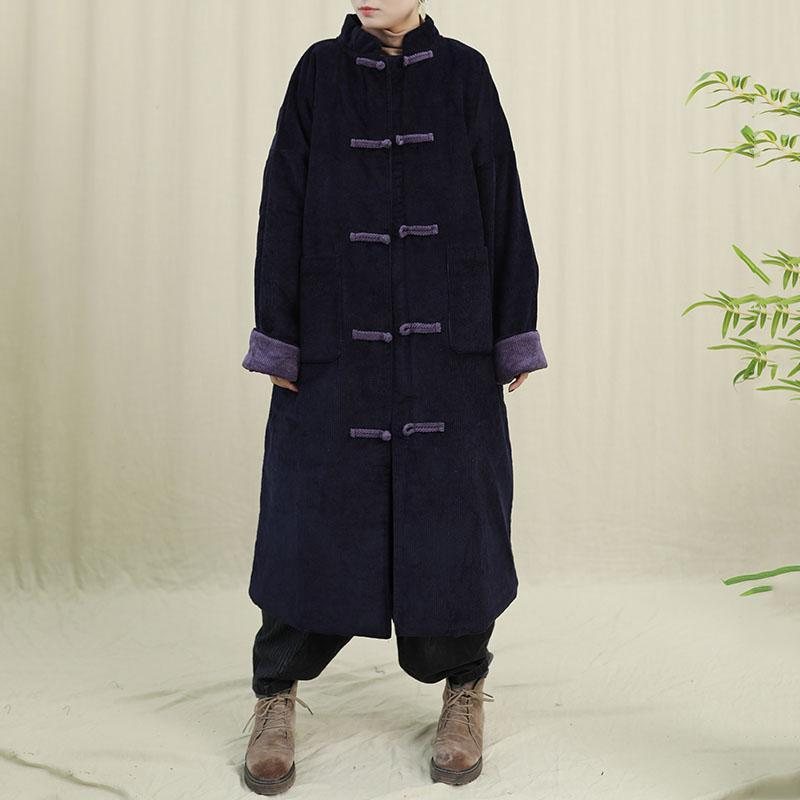 Retro Kinesisk Stil Kjekk Corduroy Vinterfrakk