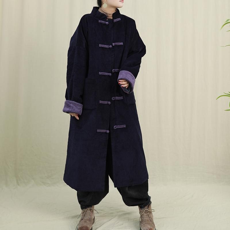 Retro Kinesisk Stil Kjekk Corduroy Vinterfrakk