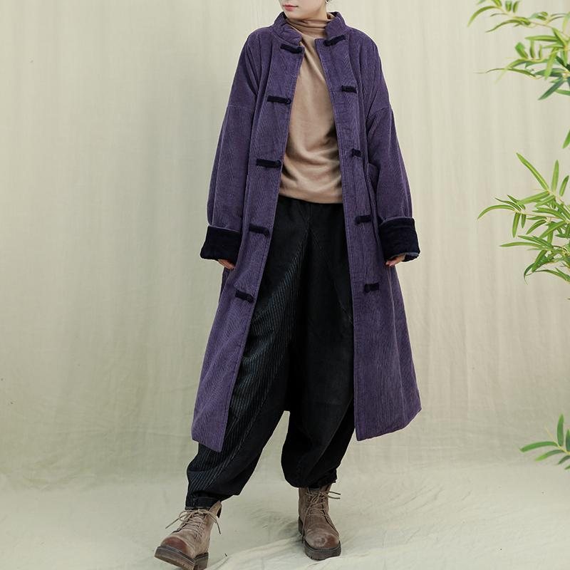 Retro Kinesisk Stil Kjekk Corduroy Vinterfrakk