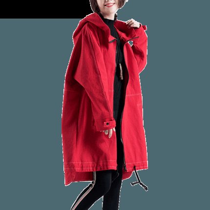Solid Spiss Hette Løs Plus Size Windbreaker Frakk