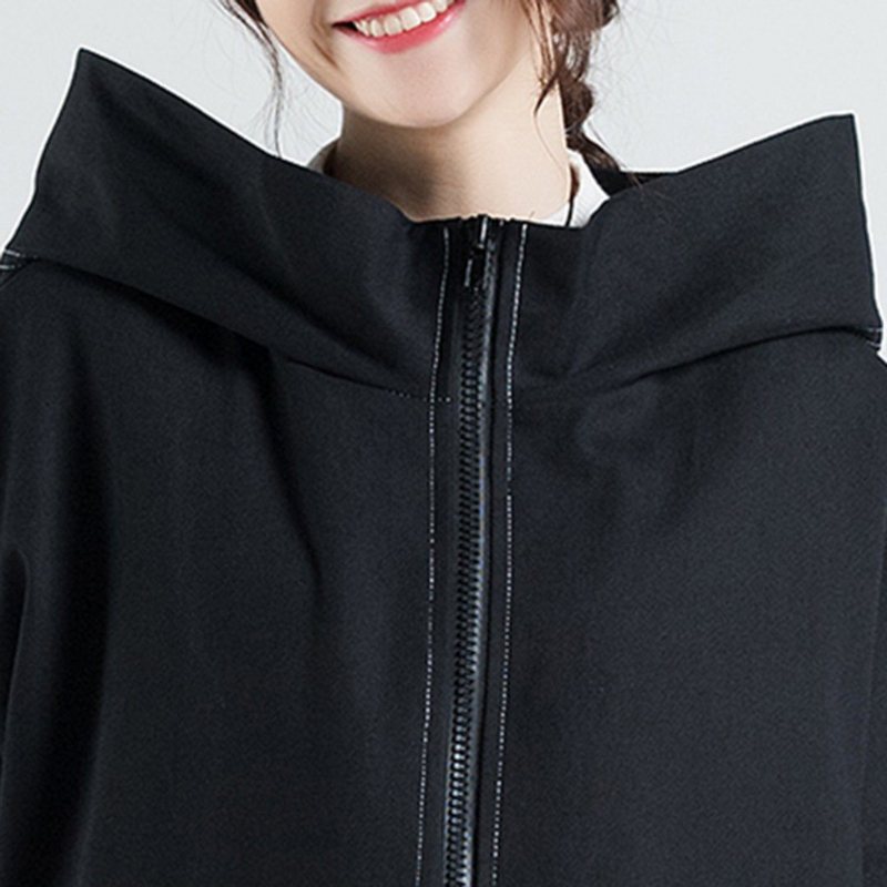 Solid Spiss Hette Løs Plus Size Windbreaker Frakk
