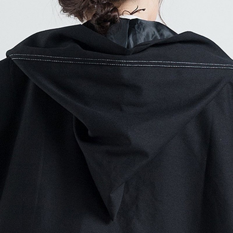Solid Spiss Hette Løs Plus Size Windbreaker Frakk