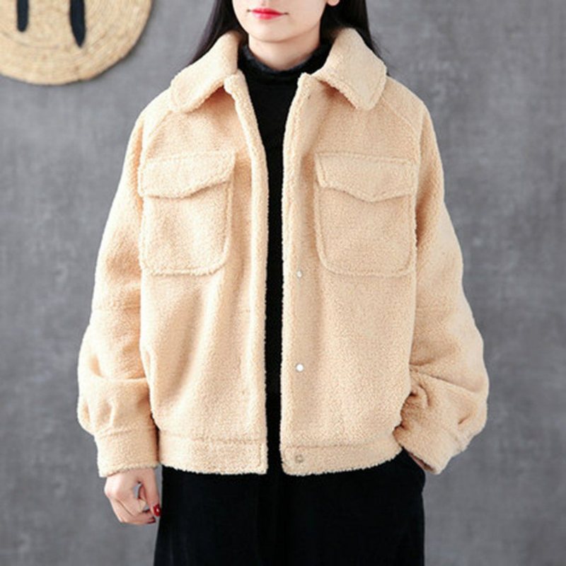 Solid Teddy Bear Comfy Fleece Vinterjakke For Dame