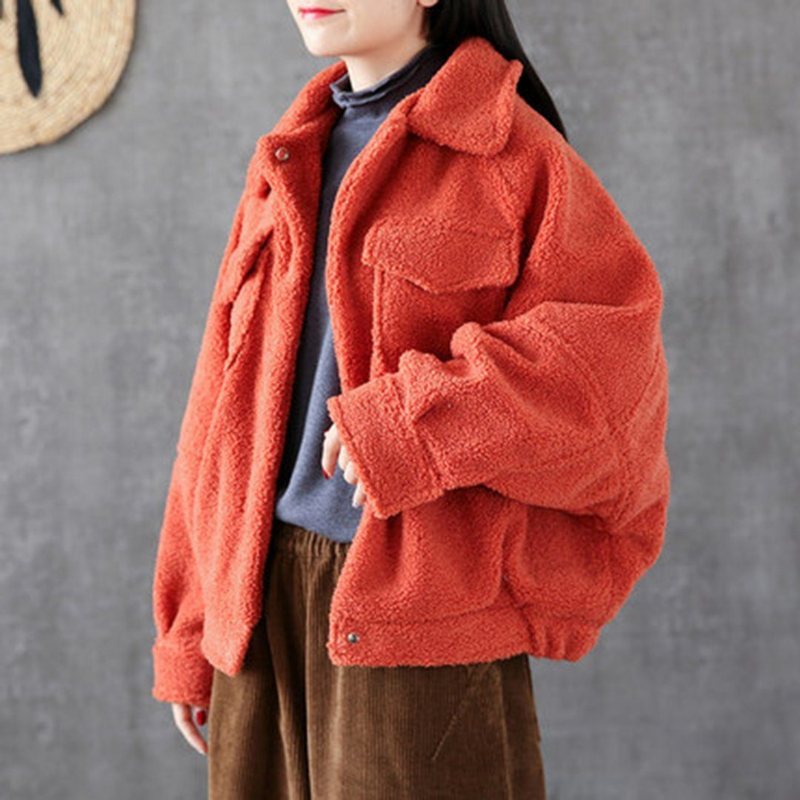 Solid Teddy Bear Comfy Fleece Vinterjakke For Dame