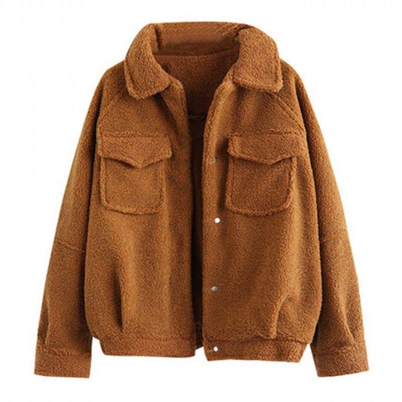 Solid Teddy Bear Comfy Fleece Vinterjakke For Dame