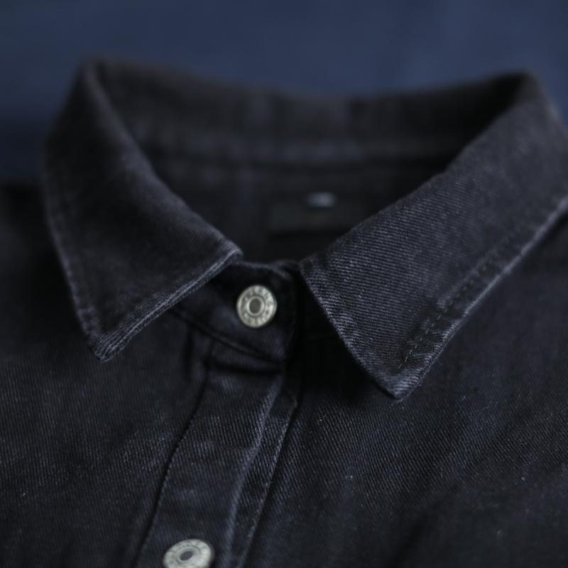 Sort Casual Løs Distressed Denim Frakk