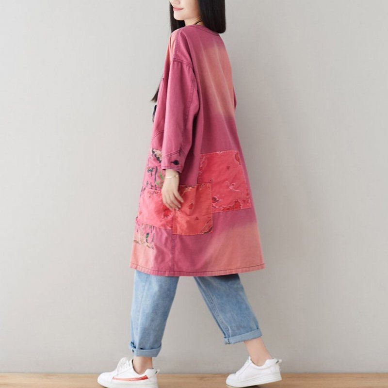V-hals Løs Casual Patchwork Høst Tynn Frakk