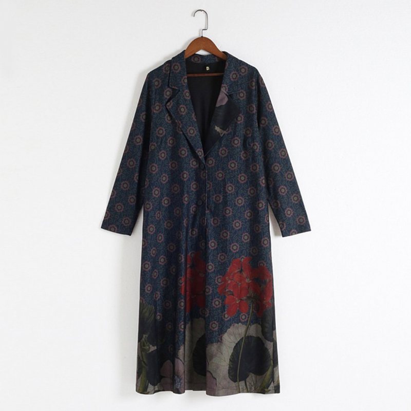 Vintage Loose Casual Lang Frakk Med Trykk