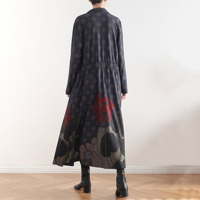 Vintage Loose Casual Lang Frakk Med Trykk