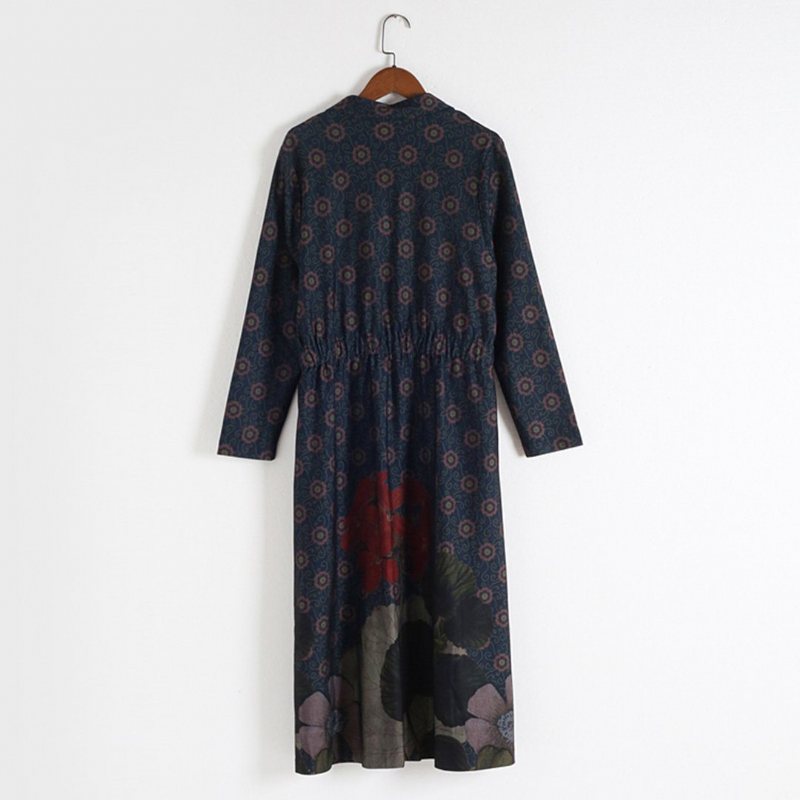 Vintage Loose Casual Lang Frakk Med Trykk