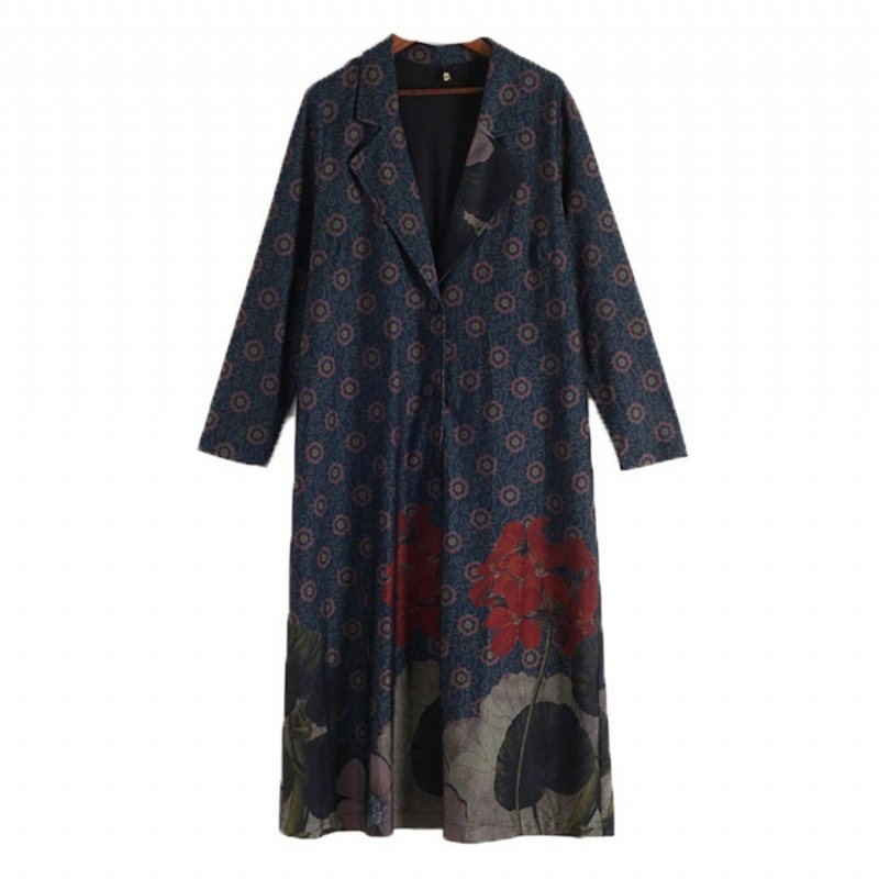 Vintage Loose Casual Lang Frakk Med Trykk