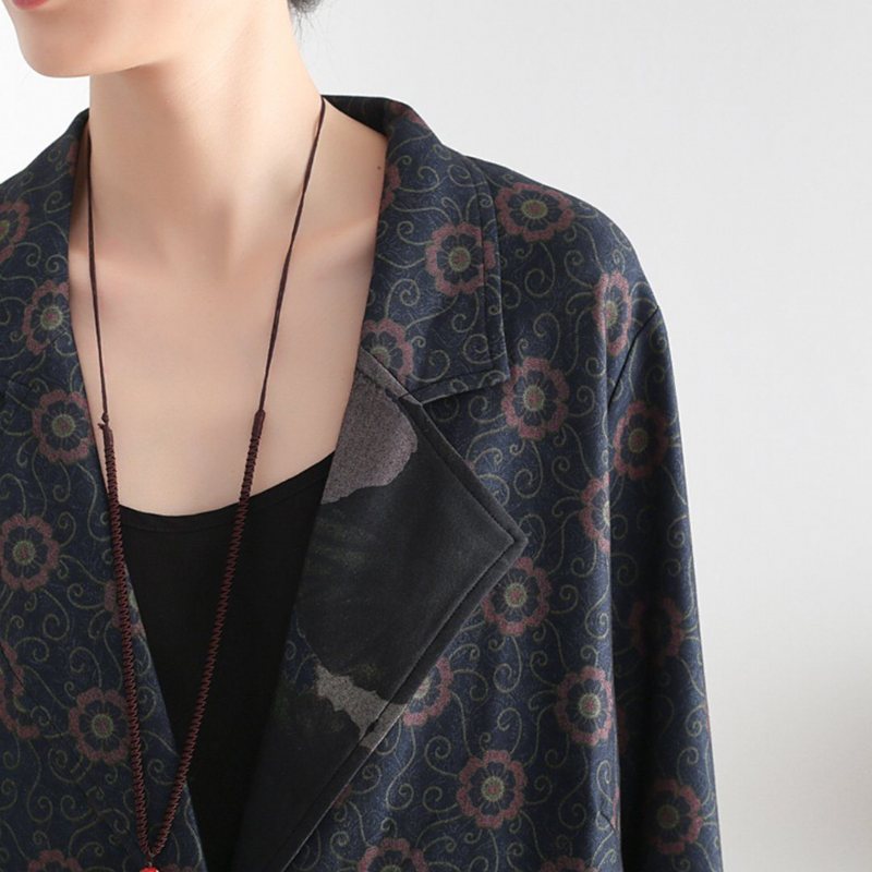 Vintage Loose Casual Lang Frakk Med Trykk