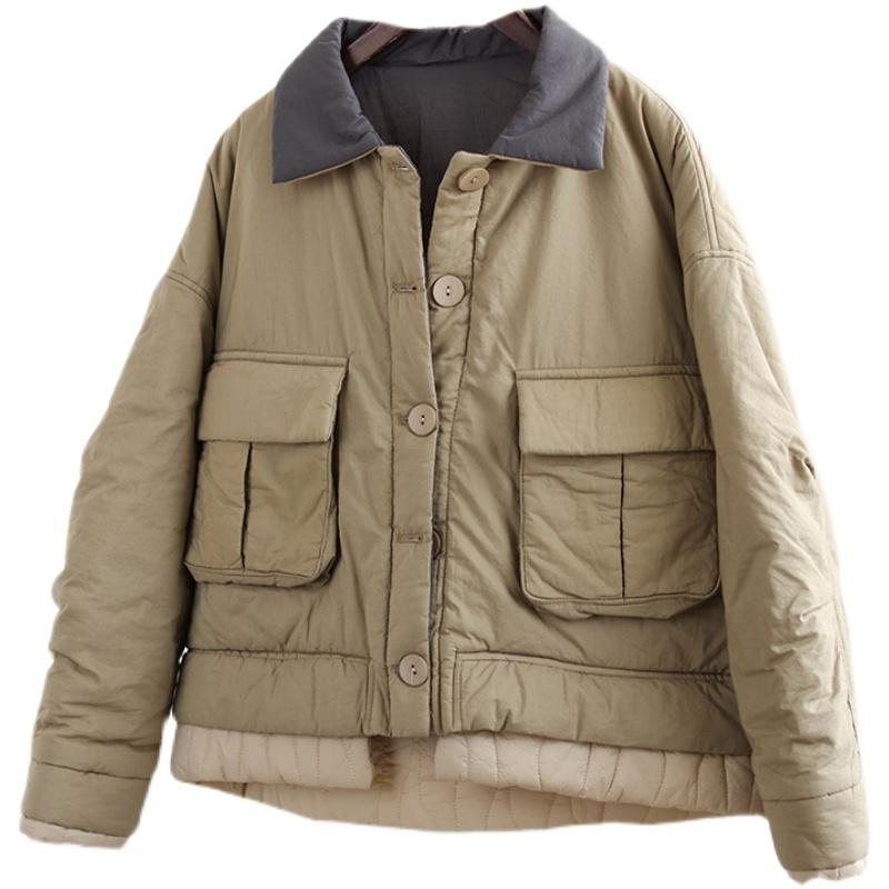 Vinter Casual Tykk Lapel Retro Patchwork Frakk Frakk