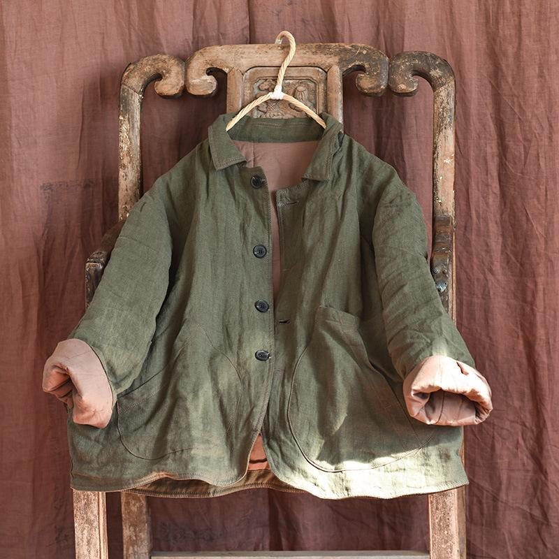 Vinter Dame Retro Cotton Polstret Lin Frakk