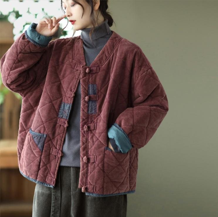 Vinter Retro Corduroy Bomullspolstret Frakk