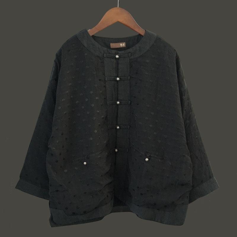 Winter Retro Dots Thick Cotton Linen Frakk