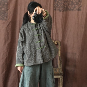 Winter Vintage Stripe Cotton Polstret Lin Frakk Frakk