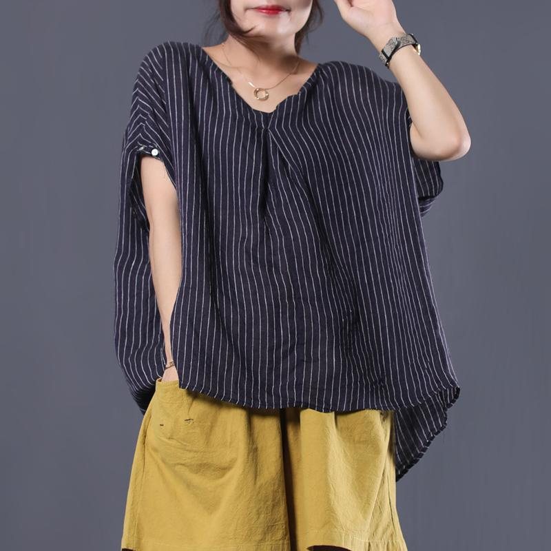 Casual Løse Striper V-hals Lin Bluse