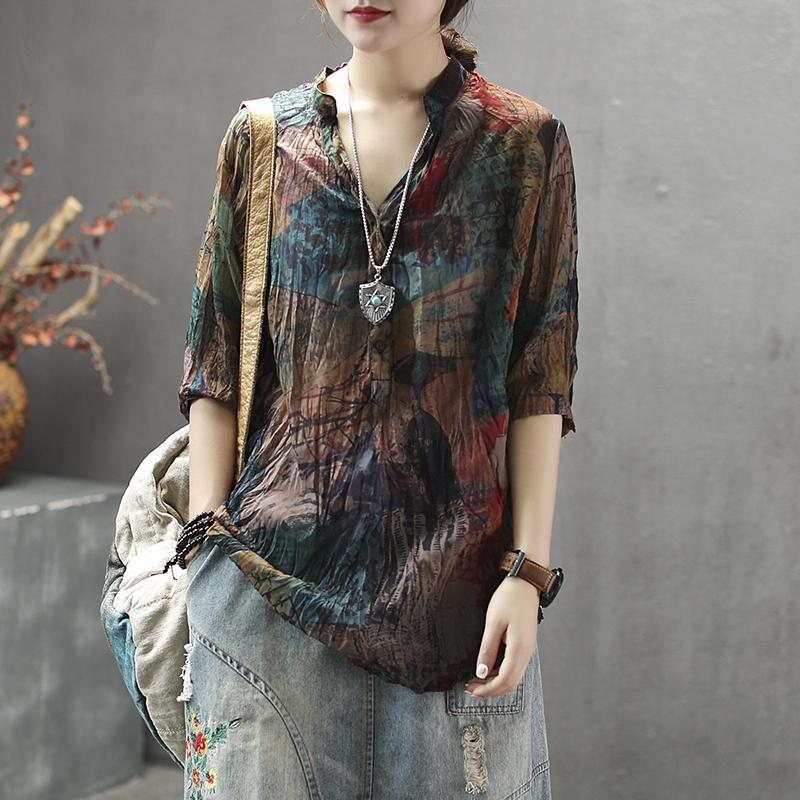 Casual Plus Size Plissert Tencel Langermet Skjorte