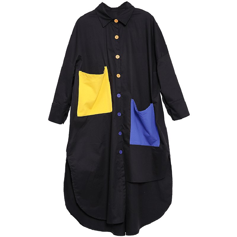 Color Block Asymmetrisk Pocket Slit Casual Skjorte