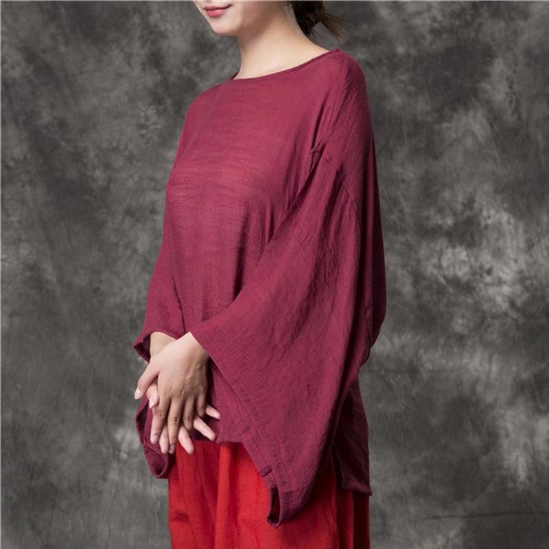 Dame Løs Casual Solid Bomull Lin Bluse
