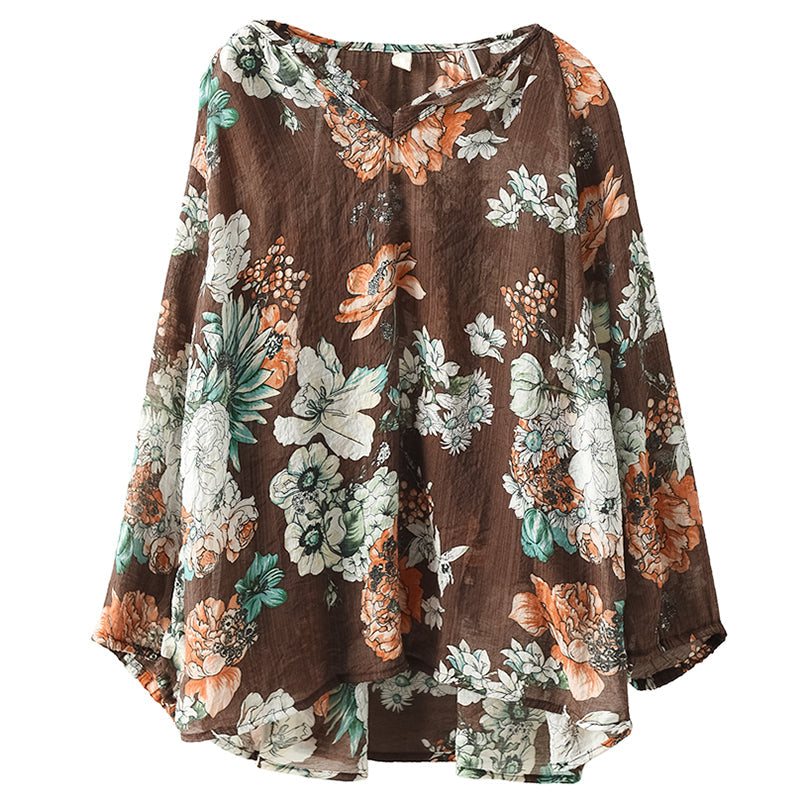 Dame Sommer Løs Vintage Lin V-hals Bluse