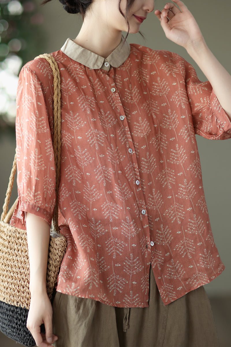 Dame Summer Vintage Blomster Lin Bluse