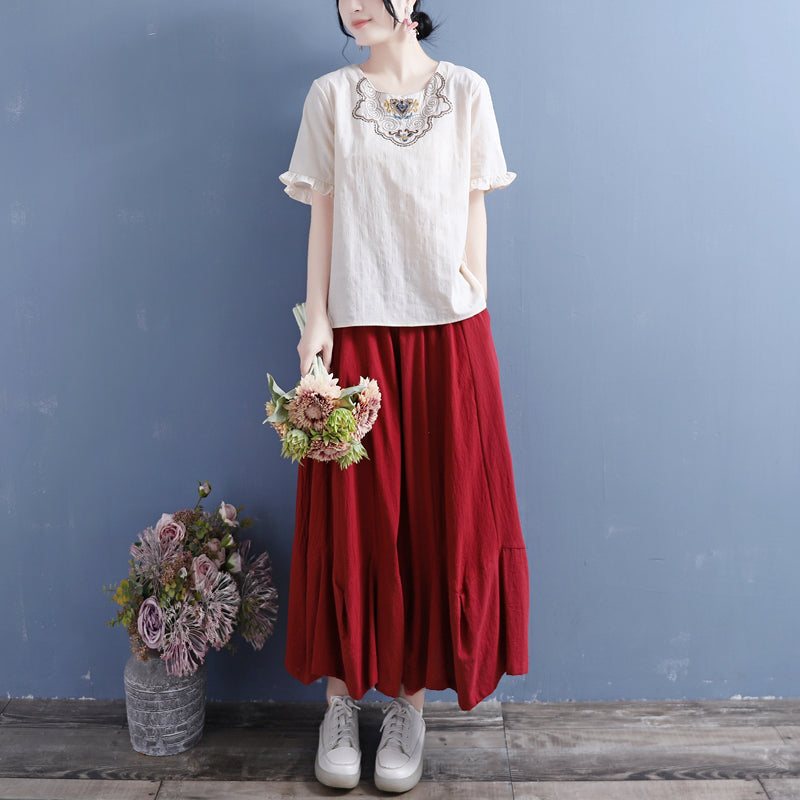 Dame Summer Vintage Brodery Ruffled T-shirt