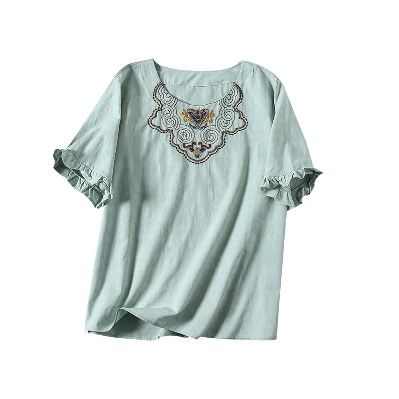 Dame Summer Vintage Brodery Ruffled T-shirt