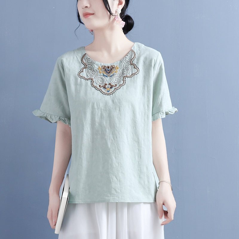 Dame Summer Vintage Brodery Ruffled T-shirt