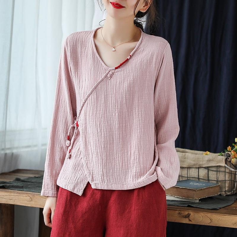 Dame V-hals Pullover Bomullsskjorte