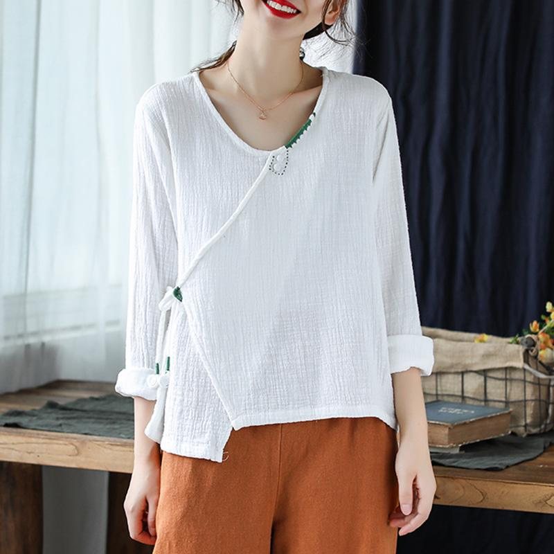 Dame V-hals Pullover Bomullsskjorte