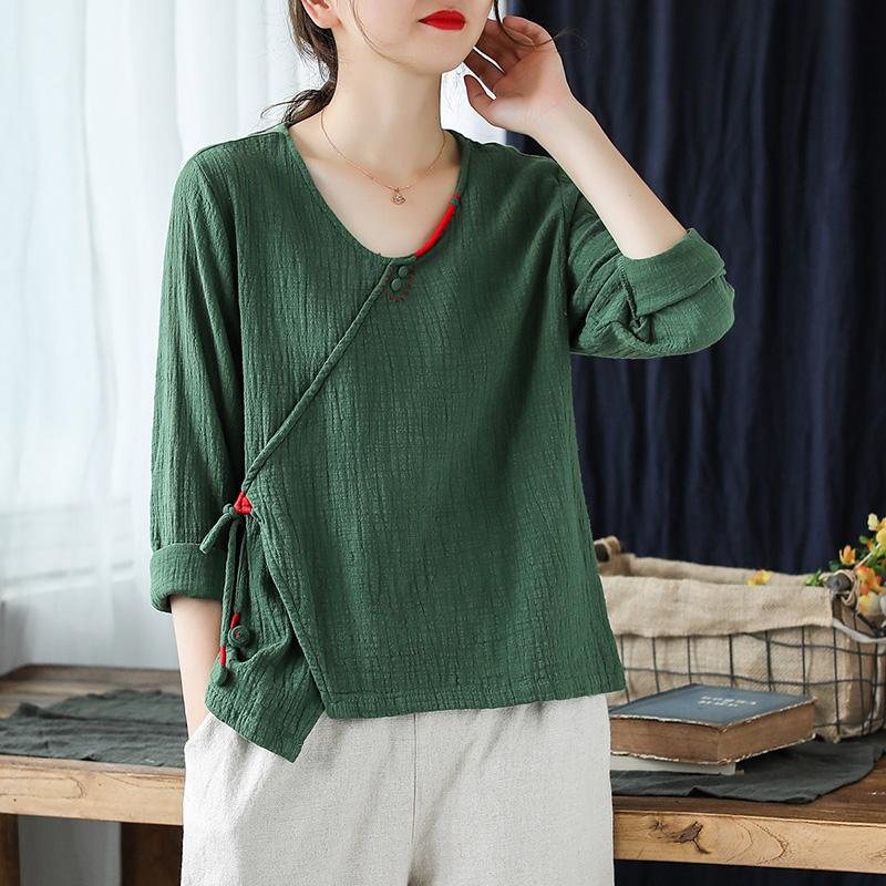 Dame V-hals Pullover Bomullsskjorte