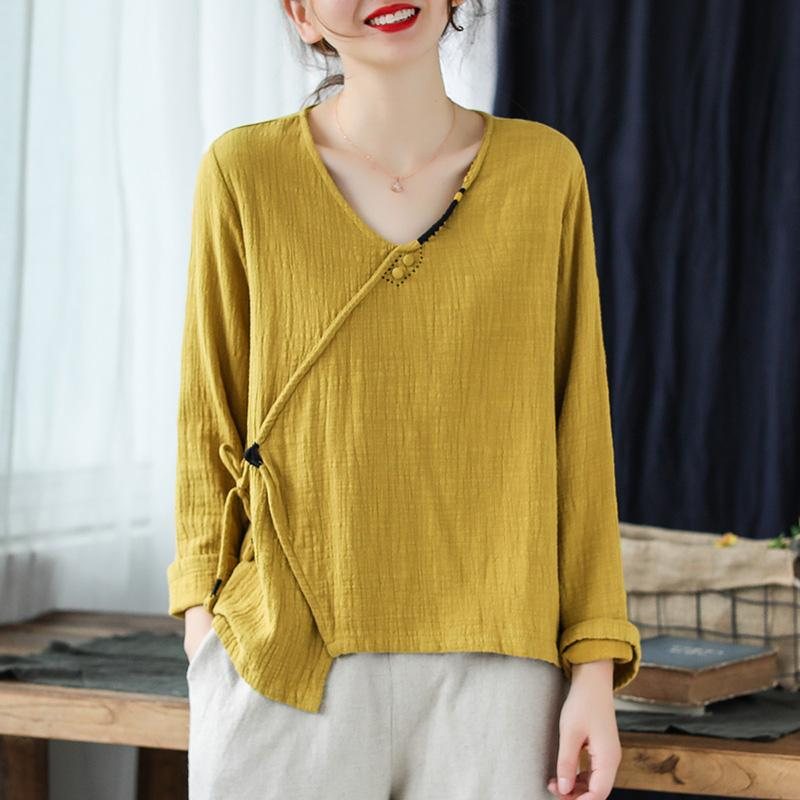Dame V-hals Pullover Bomullsskjorte