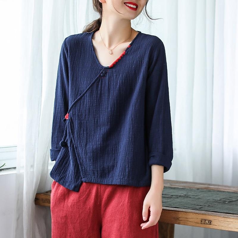 Dame V-hals Pullover Bomullsskjorte