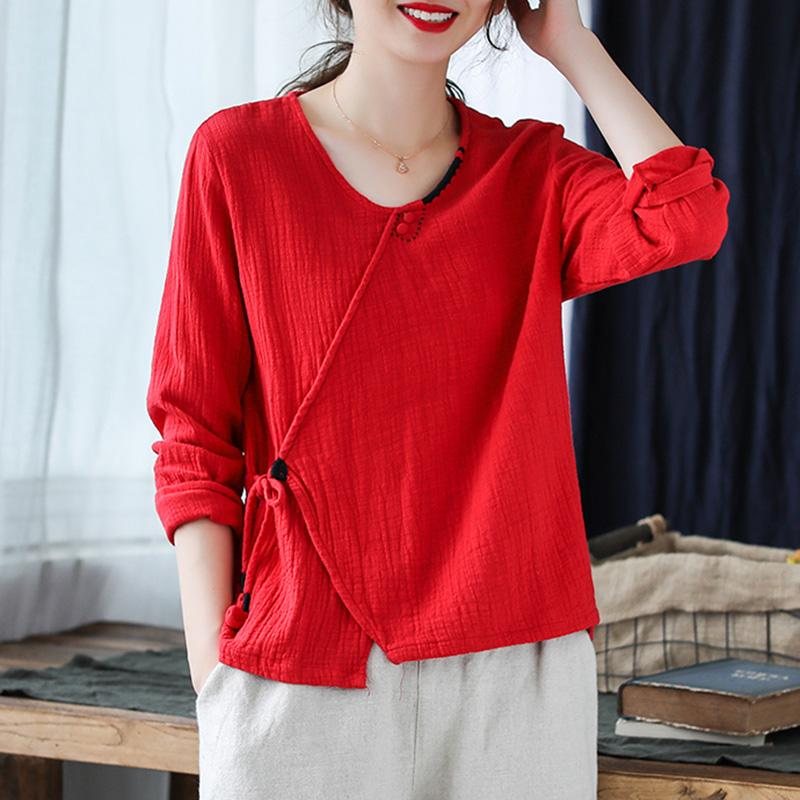 Dame V-hals Pullover Bomullsskjorte