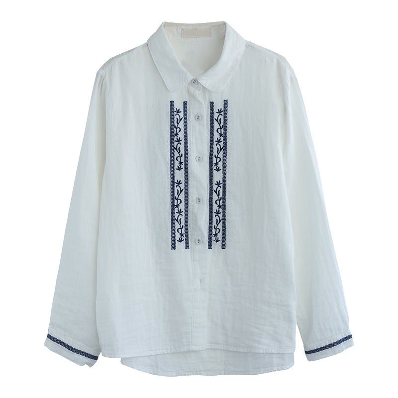 Dame Vår Retro Broderi Langermet Bluse