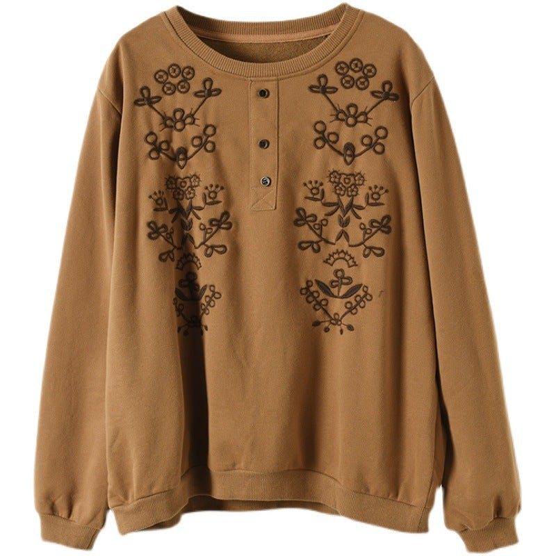 Dame Våren Blomster Broderi Retro Langermet Bomullsskjorte