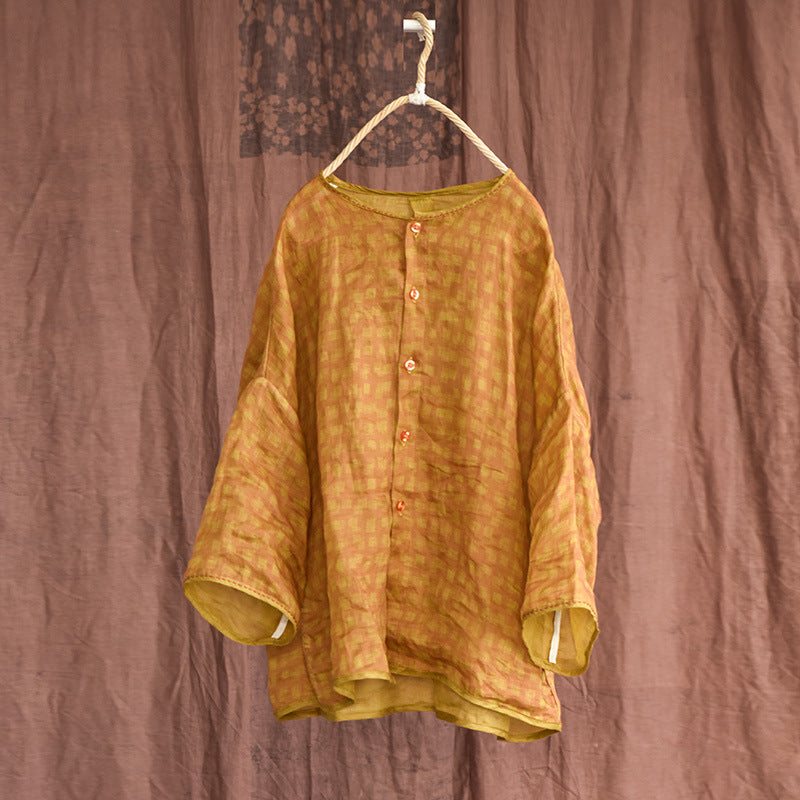 Dame Vintage Summer Langermet Lin Løs Bluse