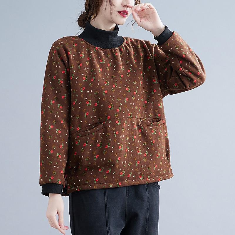 Dame Vinter Retro Plush Floral Plus Size Skjorte