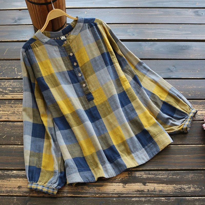 Gingham Shift-skjorte Med Stativkrage