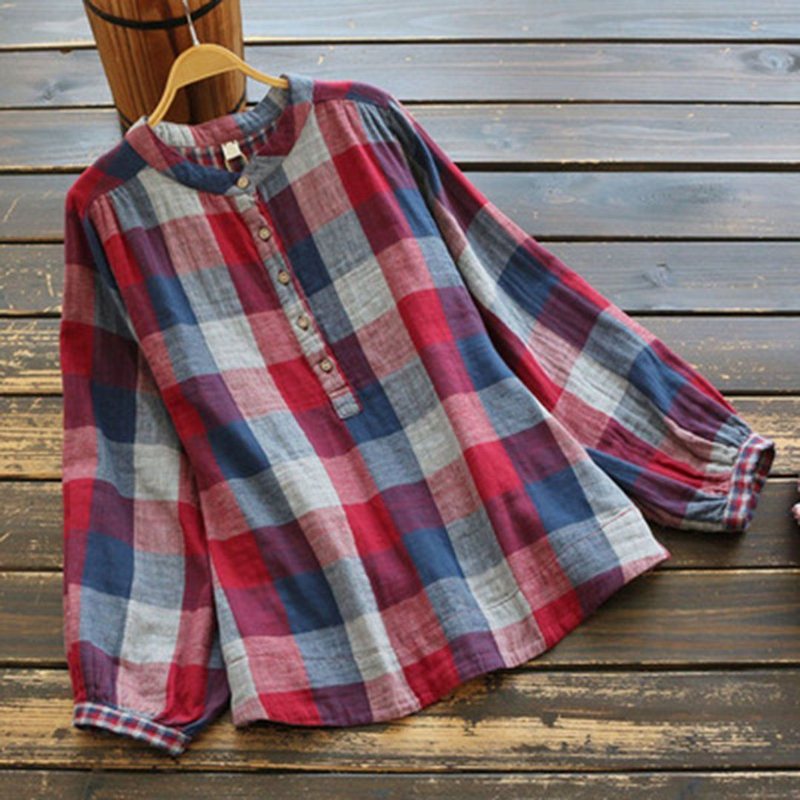 Gingham Shift-skjorte Med Stativkrage