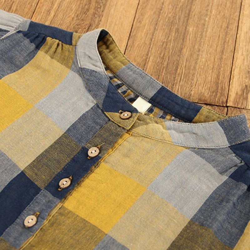 Gingham Shift-skjorte Med Stativkrage