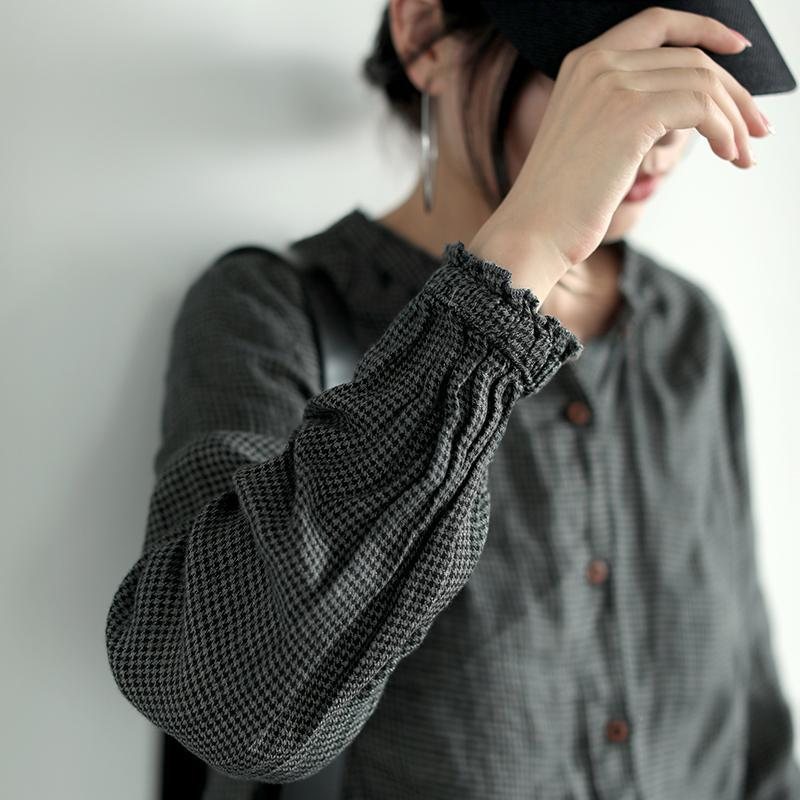 Houndstooth Autumn Long-sleeved Casual Lin Skjorte