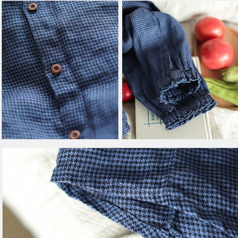 Houndstooth Autumn Long-sleeved Casual Lin Skjorte
