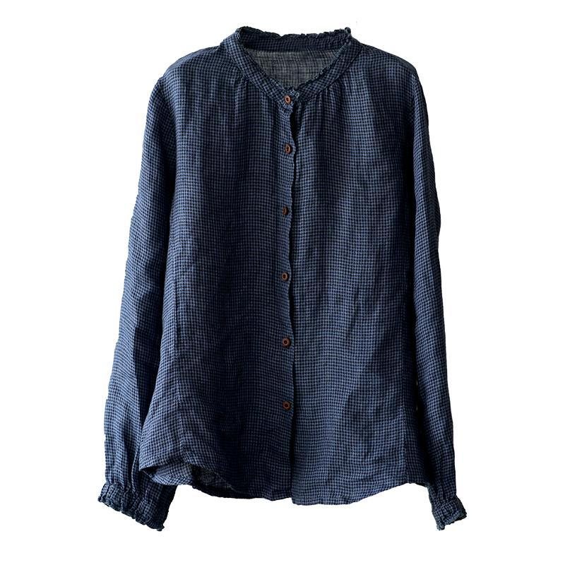 Houndstooth Autumn Long-sleeved Casual Lin Skjorte