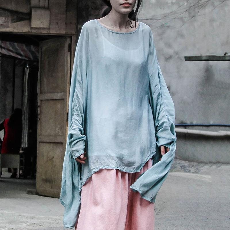 Kvinner Casual Løs Lang Silke Rynket Ermet Bluse