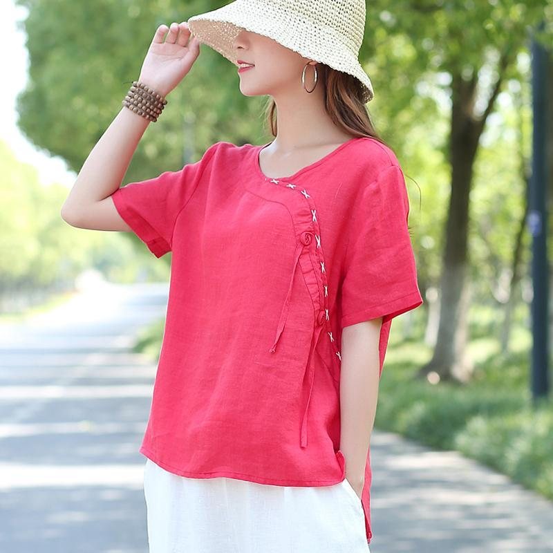Lin Spesialkrage Løs Solid Bluse