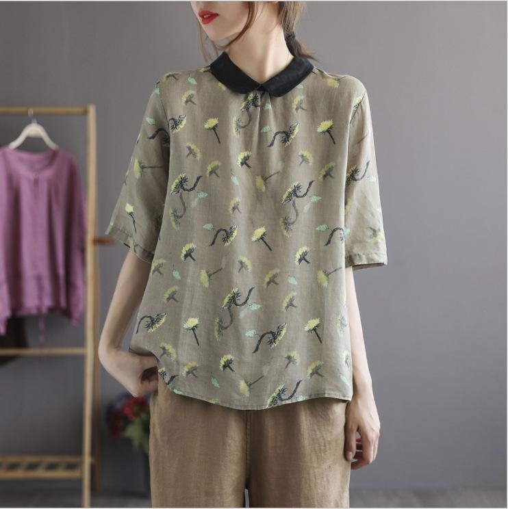 Loose Floral Lin Halfsleeve Polo Shirt
